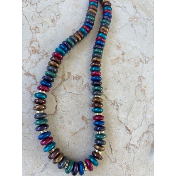 Colorful Multicolor Beaded Necklace With Metallic Finish - 18 Inches - Lobster C - Picture 7 of 7